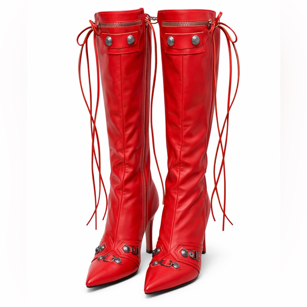 Red Knee-High Faux Leather Boots New Without Box